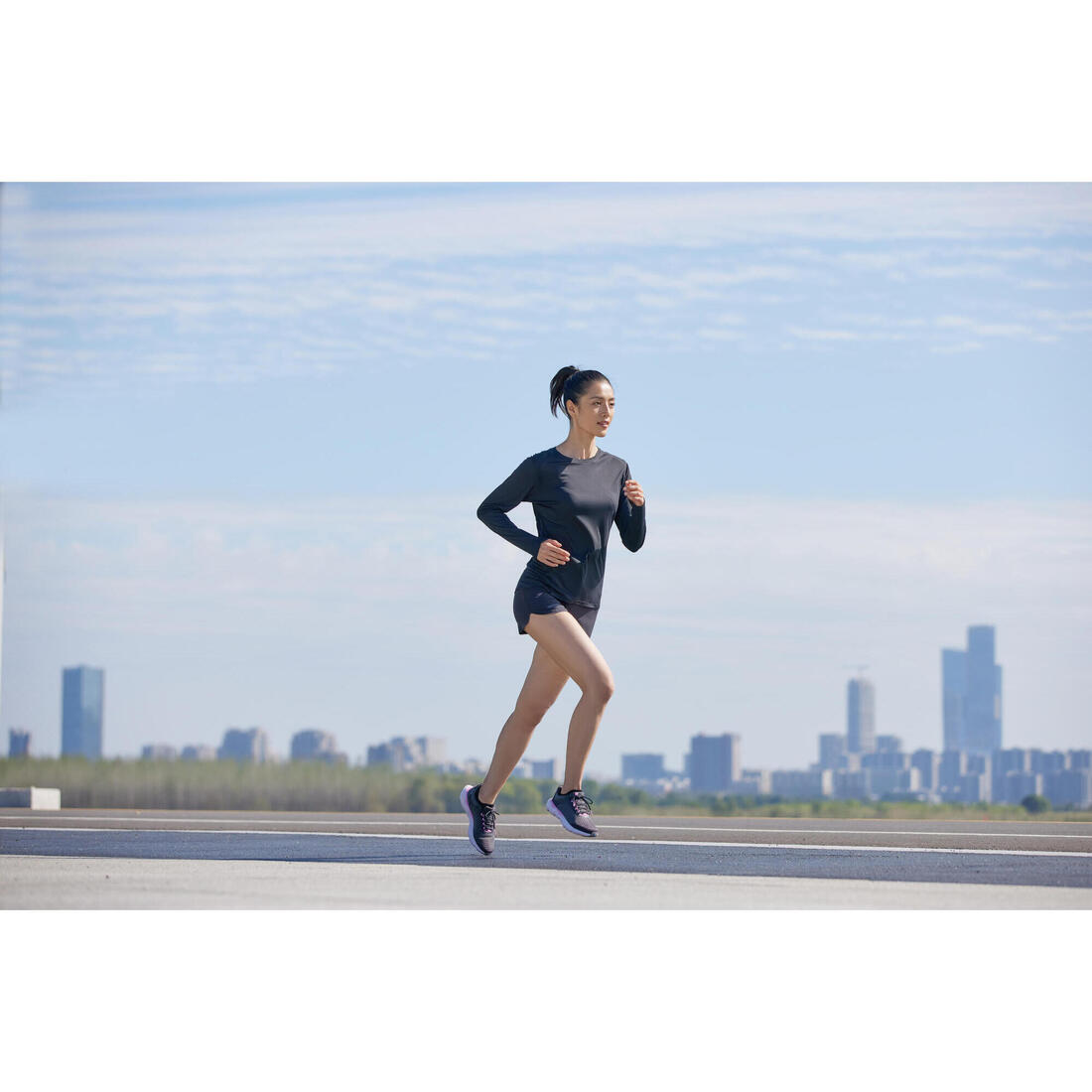 T-shirt manches longues running femme - sun protect noir