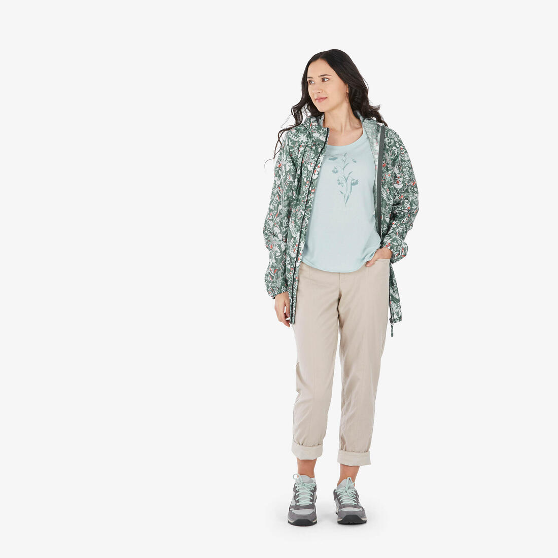 Veste de randonnée déperlante coupe-vent femme, Raincut Full Zip