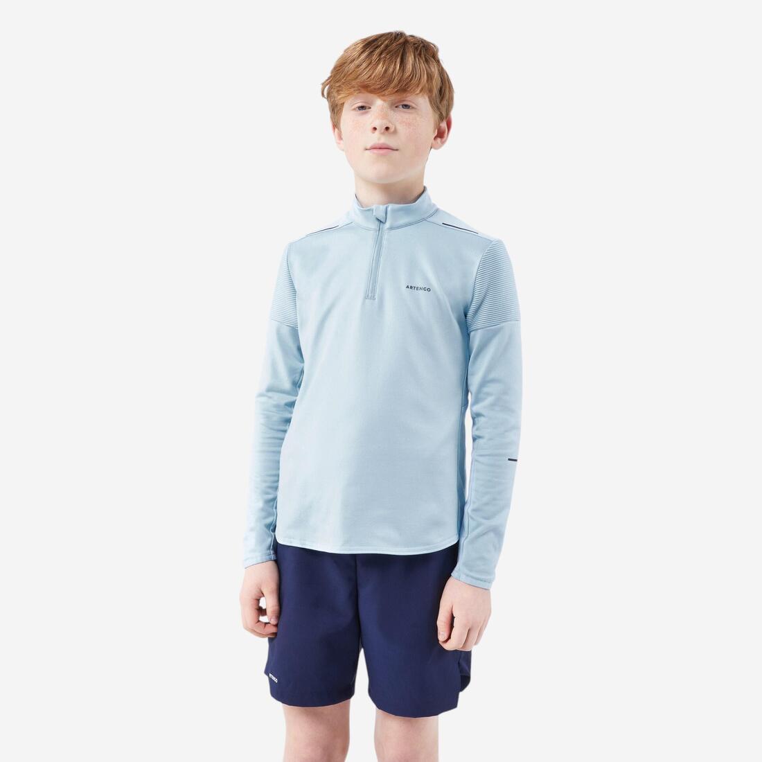 T-shirt Tennis Manches Longues Junior 1/2 Zip Thermic - TTS ML TH Bleu Clair