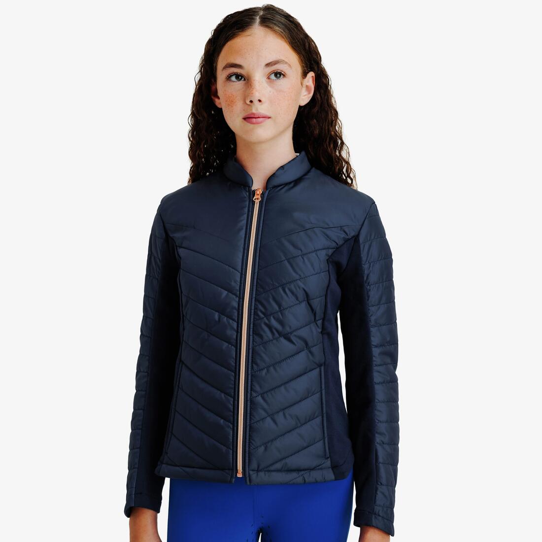 Veste équitation zip rose gold Enfant - 500 marine