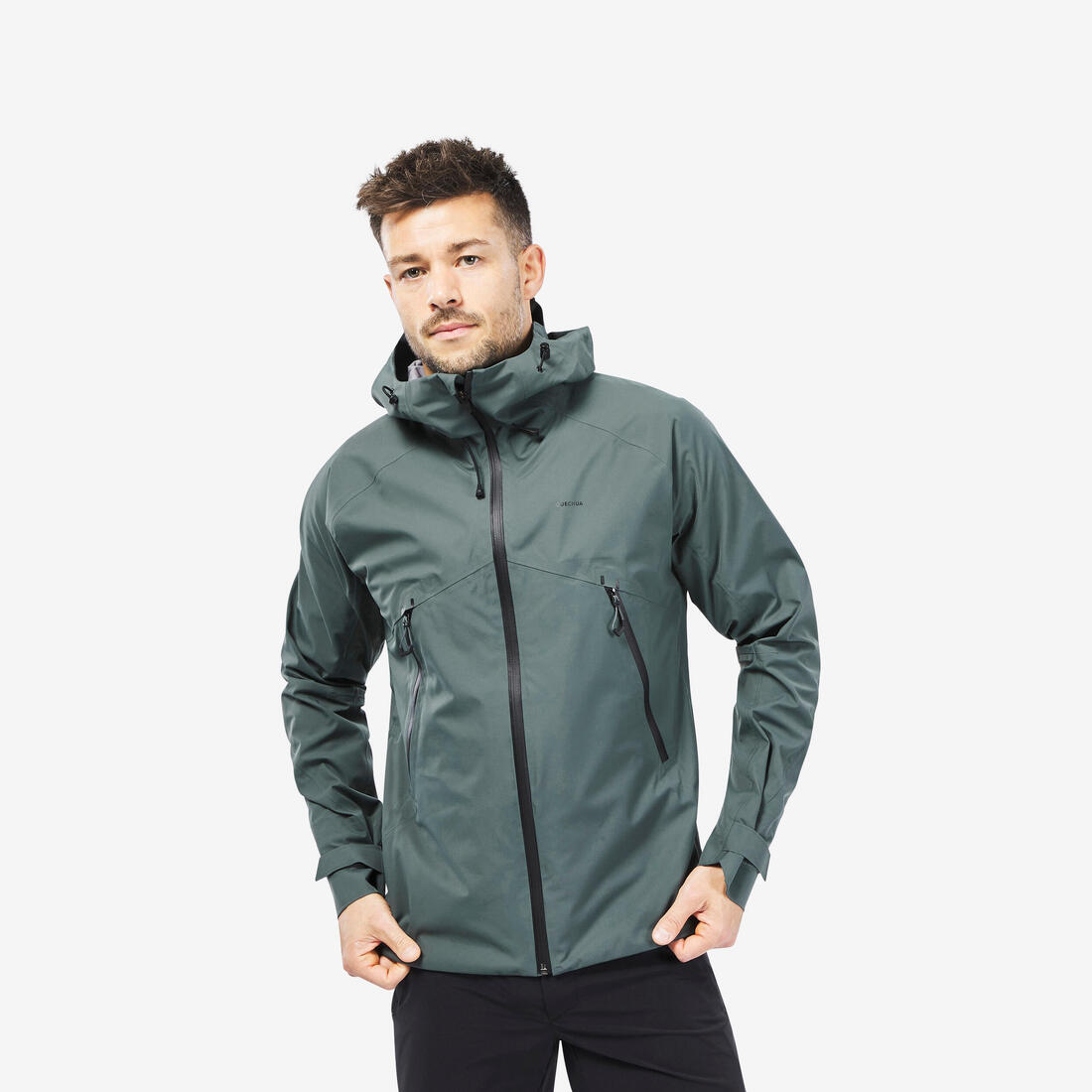 Veste de randonnée montagne imperméable homme, MH500 – vert fumé