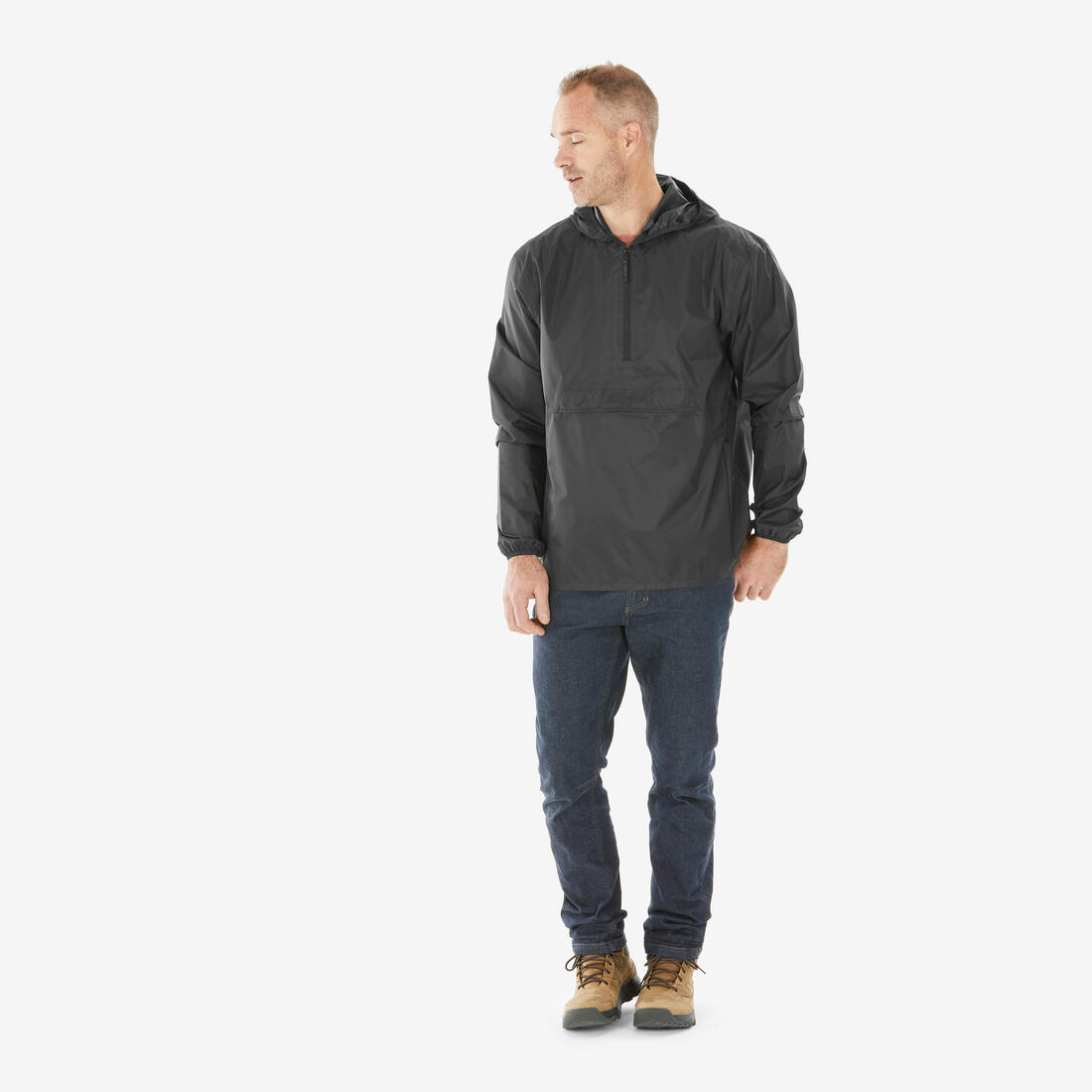 Veste de randonnée coupe-vent imperméable homme, Raincut 1/2 Zip noir