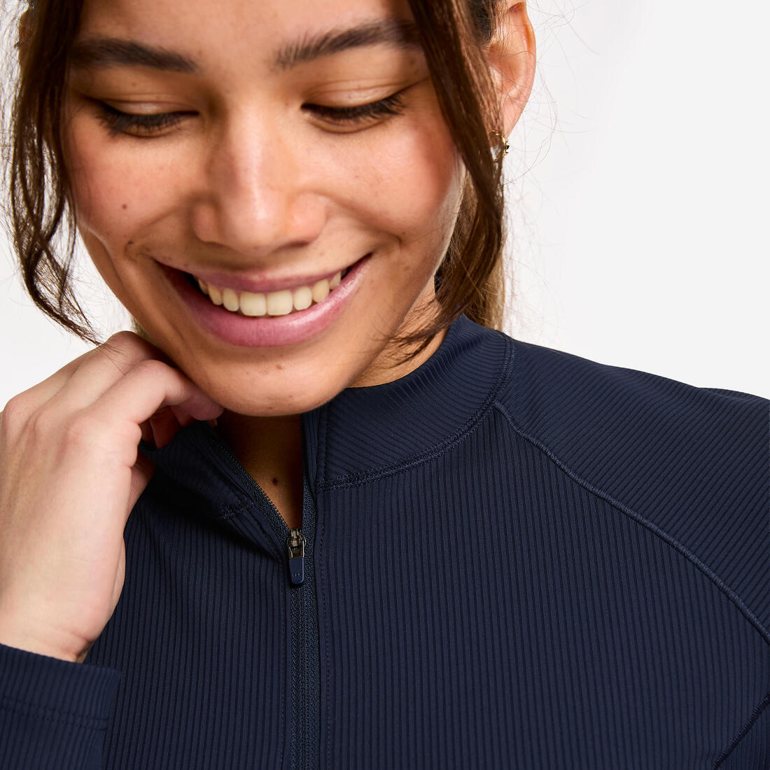 Tee-shirt manches longues demi zip femme foncé