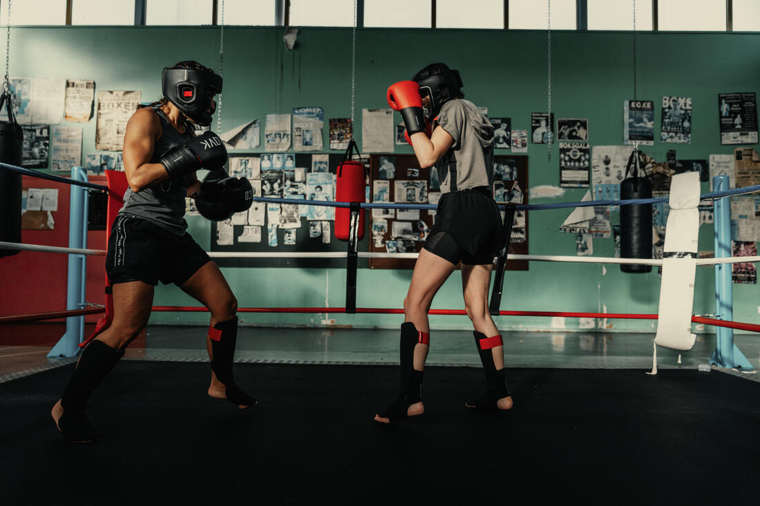 Protège-tibias-pieds de kick-boxing 100 ergo adulte