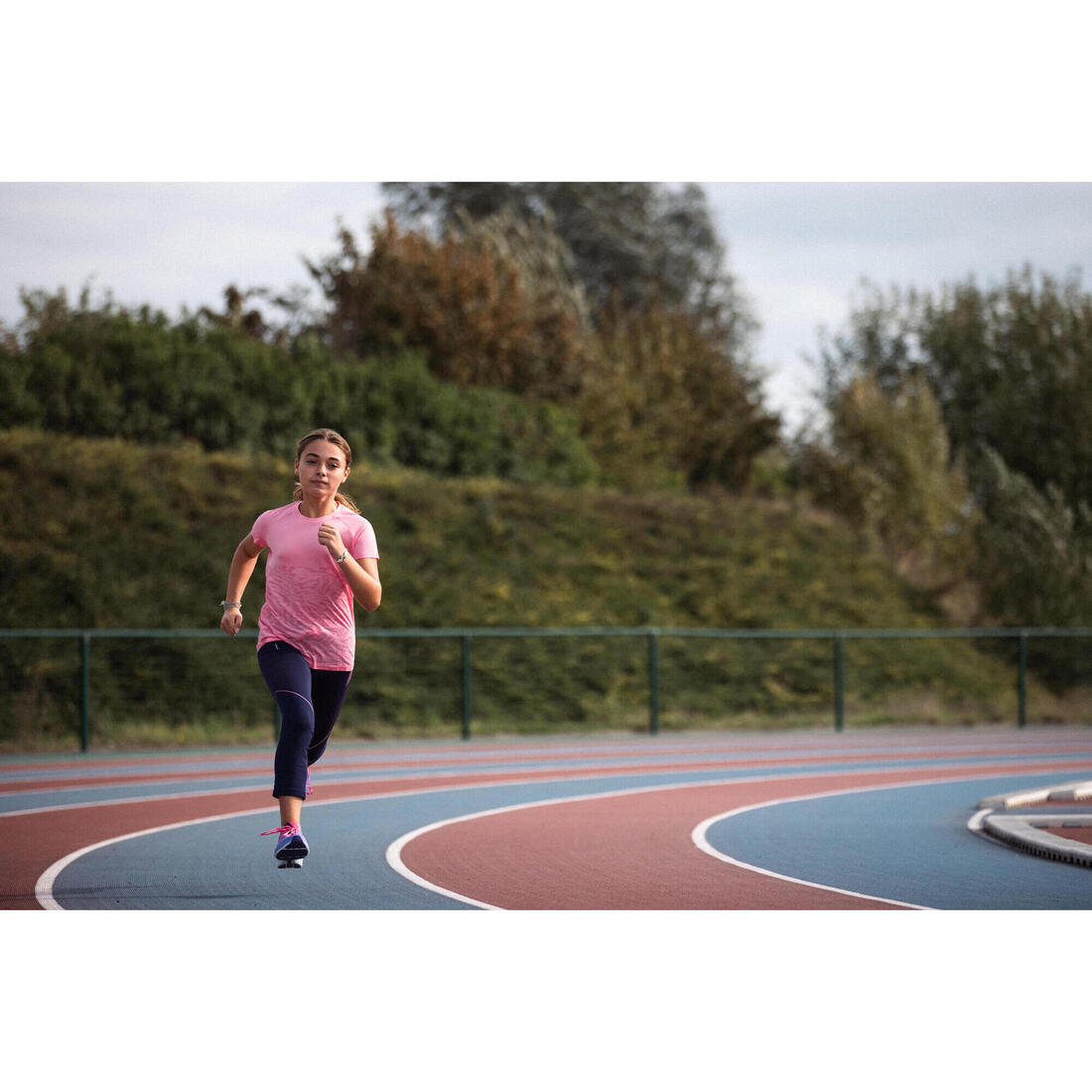 Corsaire de running fille - kiprun confort 500 marine et rose