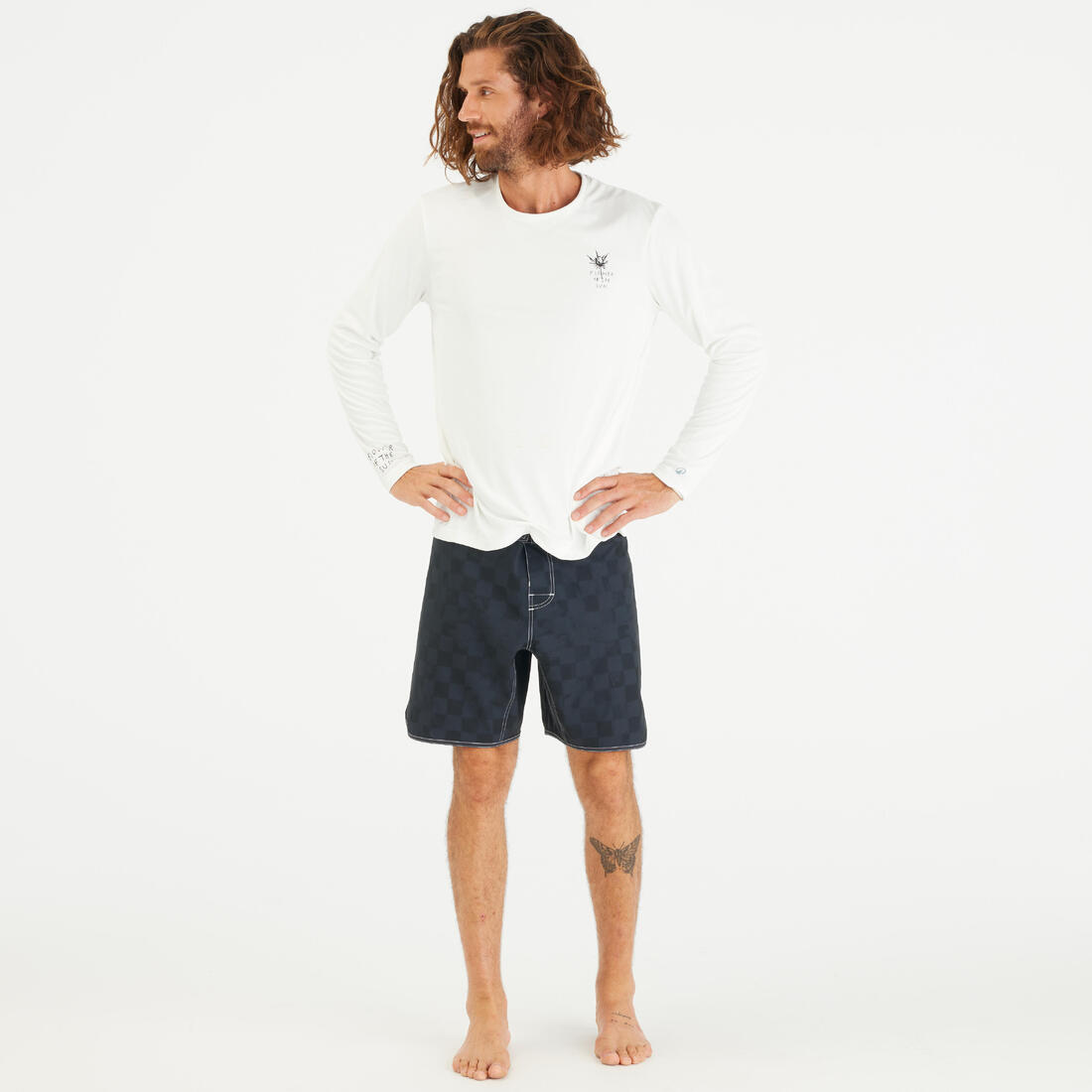 tee shirt de surf manches longues UPF50+ homme - flower blanc
