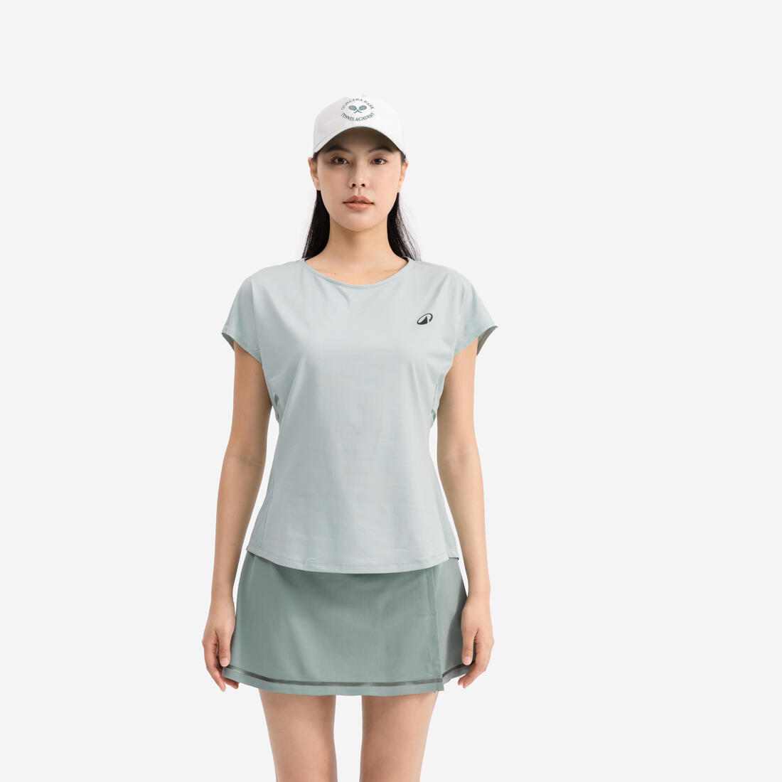 T-Shirt tennis col rond dry soft femme - Dry 500 blanc cassé