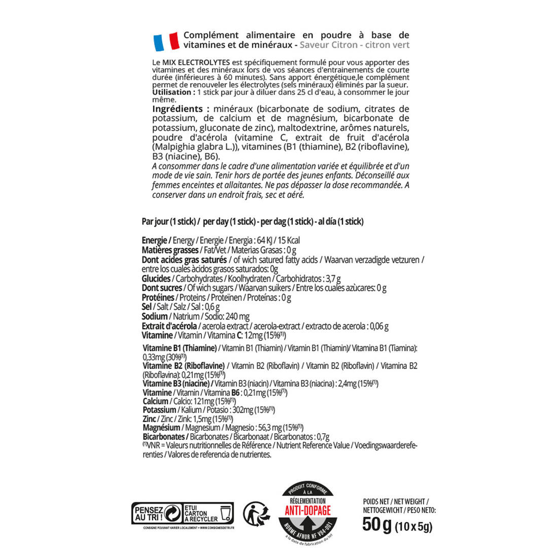 Overstims Boisson électrolytes citron (zéro calorie) - étui 10 sachets x 8 g