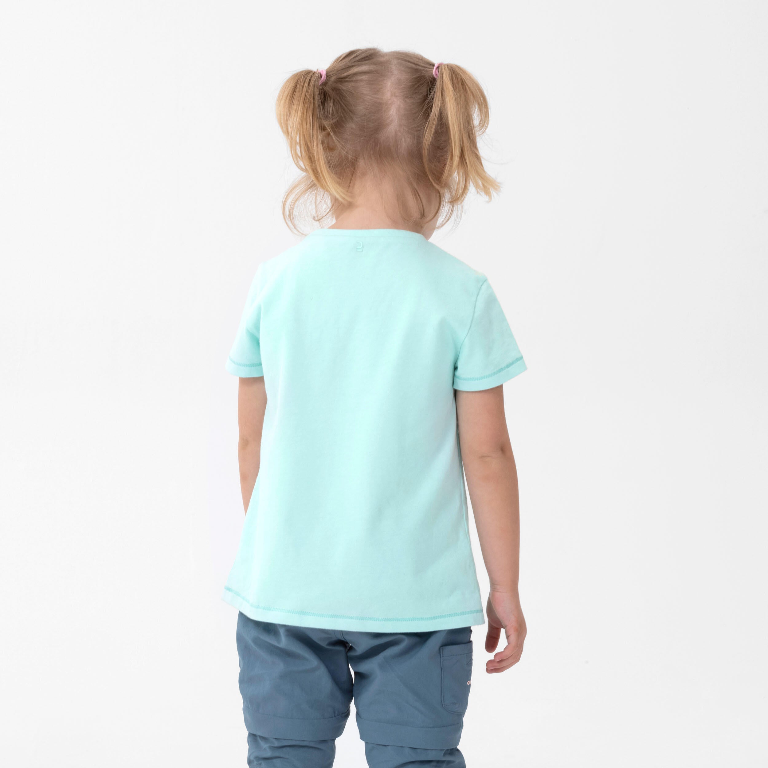 T-shirt de randonnée - MH100 KID rose pâle phosphorescent - enfant 2-6 ANS – vert menthe pastel