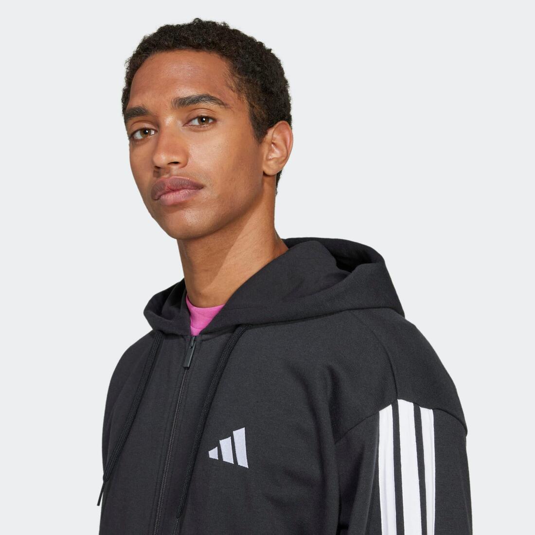 Sweat-shirt zippé à capuche en coton pour homme, noir