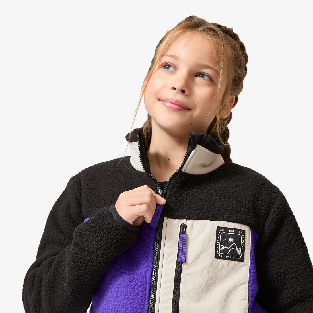 Veste polaire sherpa chaude enfant 7-15 ans, NH 900 beige, noir et