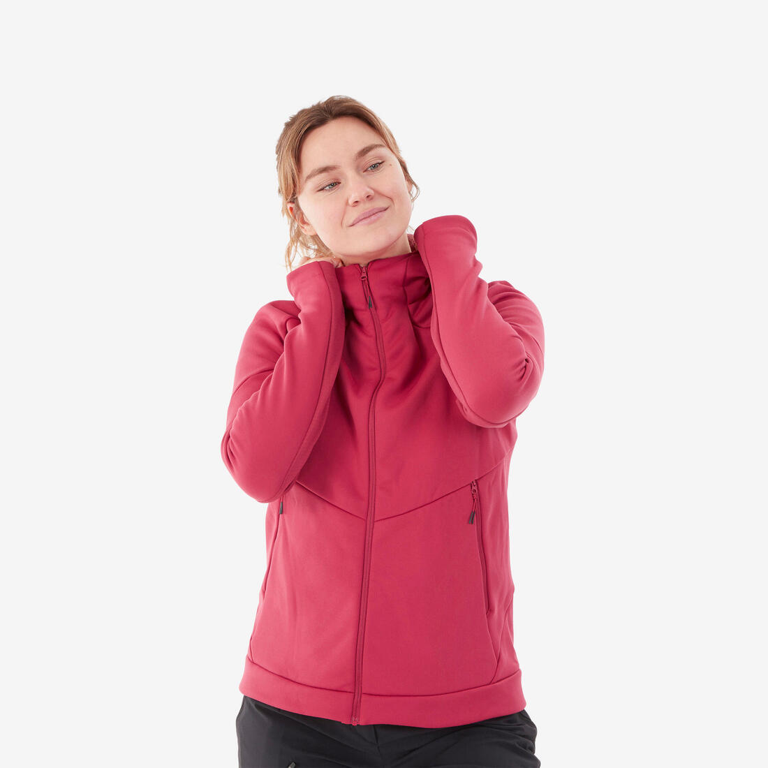 Veste polaire de randonnée - mh500 hood - femme – rouge