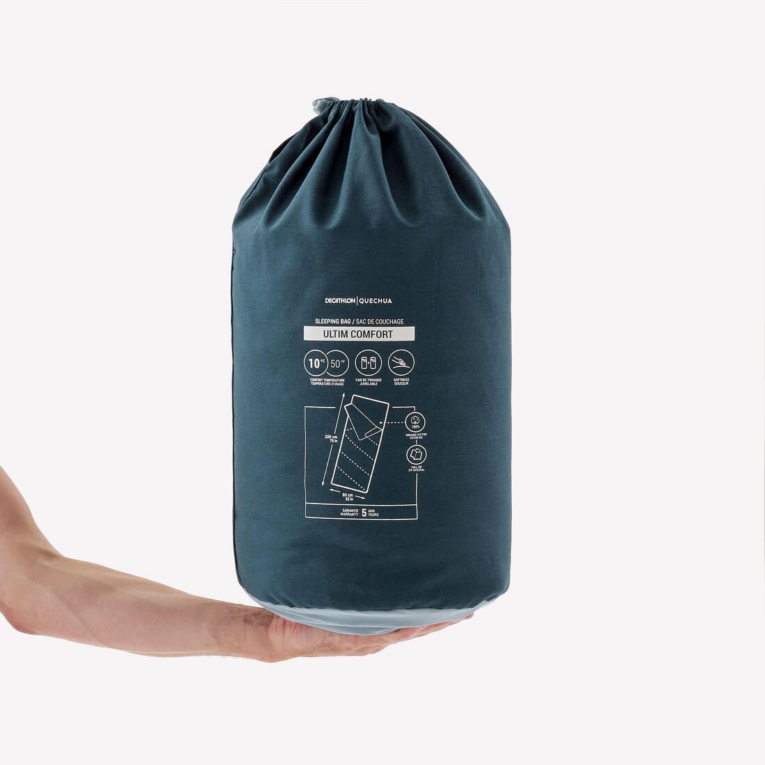 Sac de couchage de camping 10°C en coton, Ultimcomfort bleu