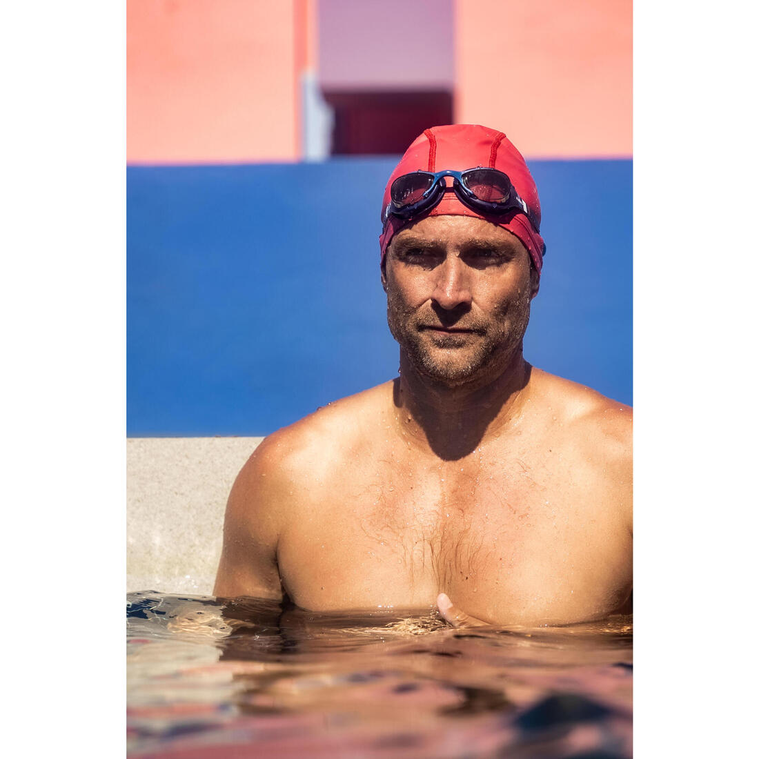 Bonnet de bain en maille enduite - tissu imprimé - taille m - vert line