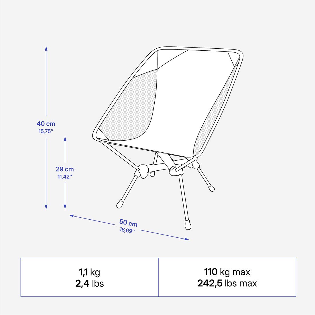 Chaise basse de camping, pliante et ultra compacte, 500 M
