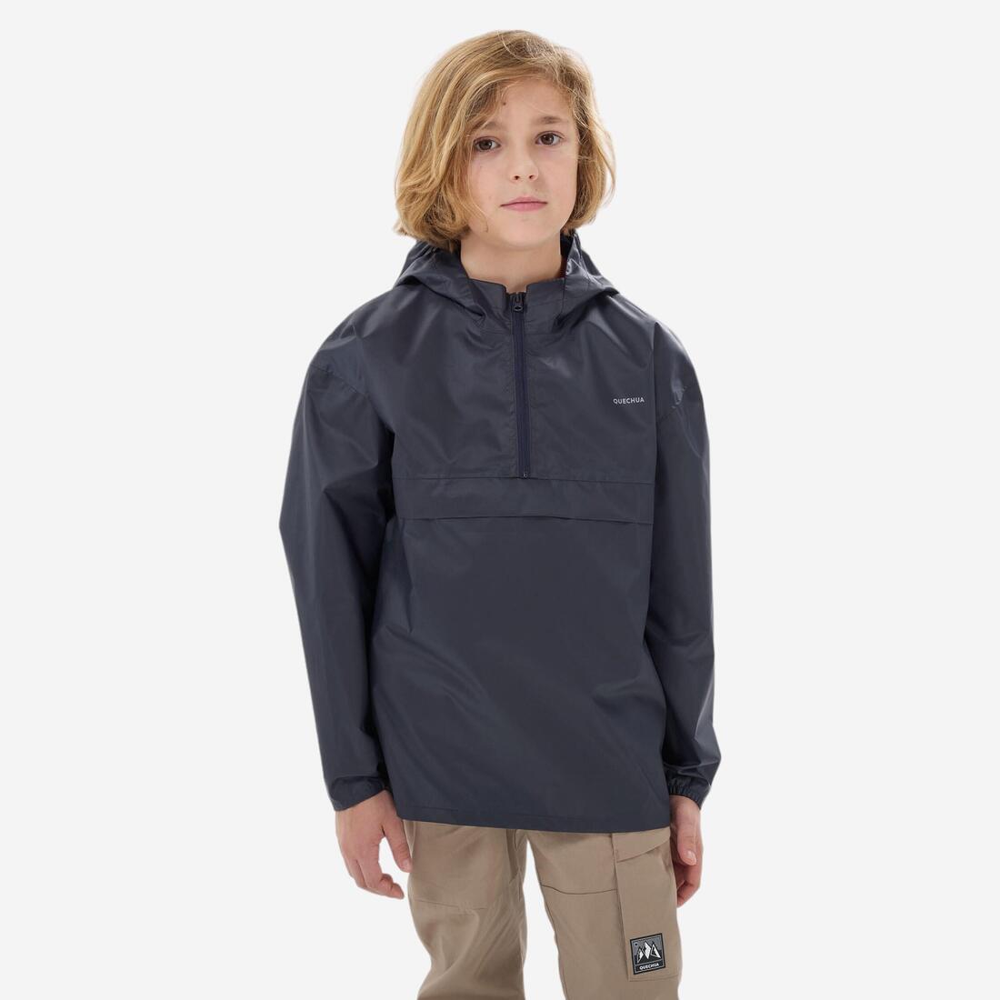 Veste imperméable de randonnée demi-zip enfant 7-15 ans, MH100 noire