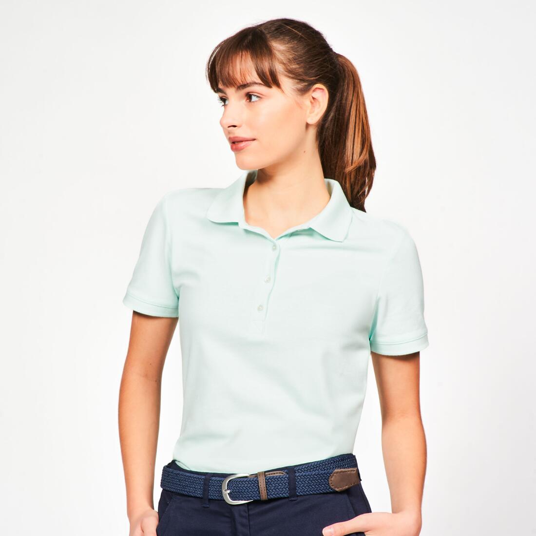 Polo golf en coton polyester manches courtes femme, MW500 beige clair – vert délicat
