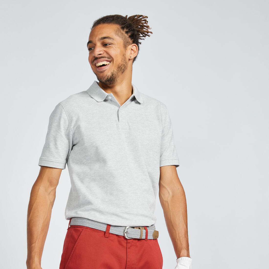 Polo de golf en coton polyester manches courtes homme, MW500 – gris