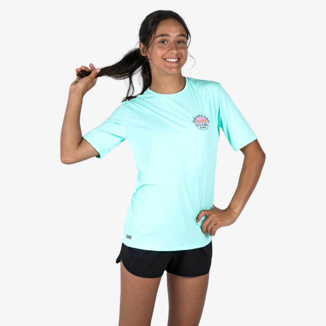 T-shirt anti UV manches courtes surf Junior - 100 blanc noir skate