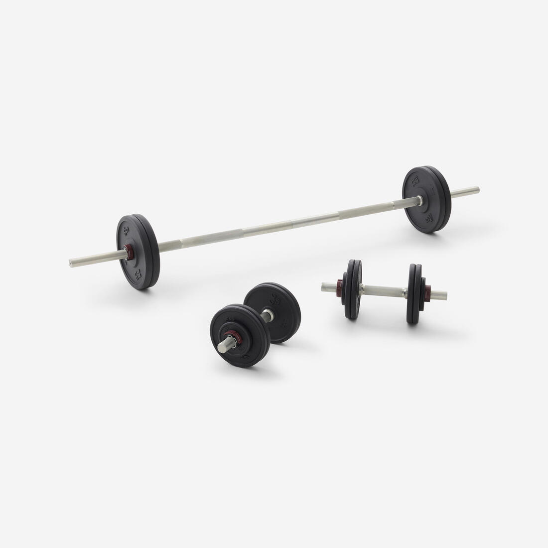 Kit 50 kg haltères et barre musculation avec disque de fonte à 80 % recyclée