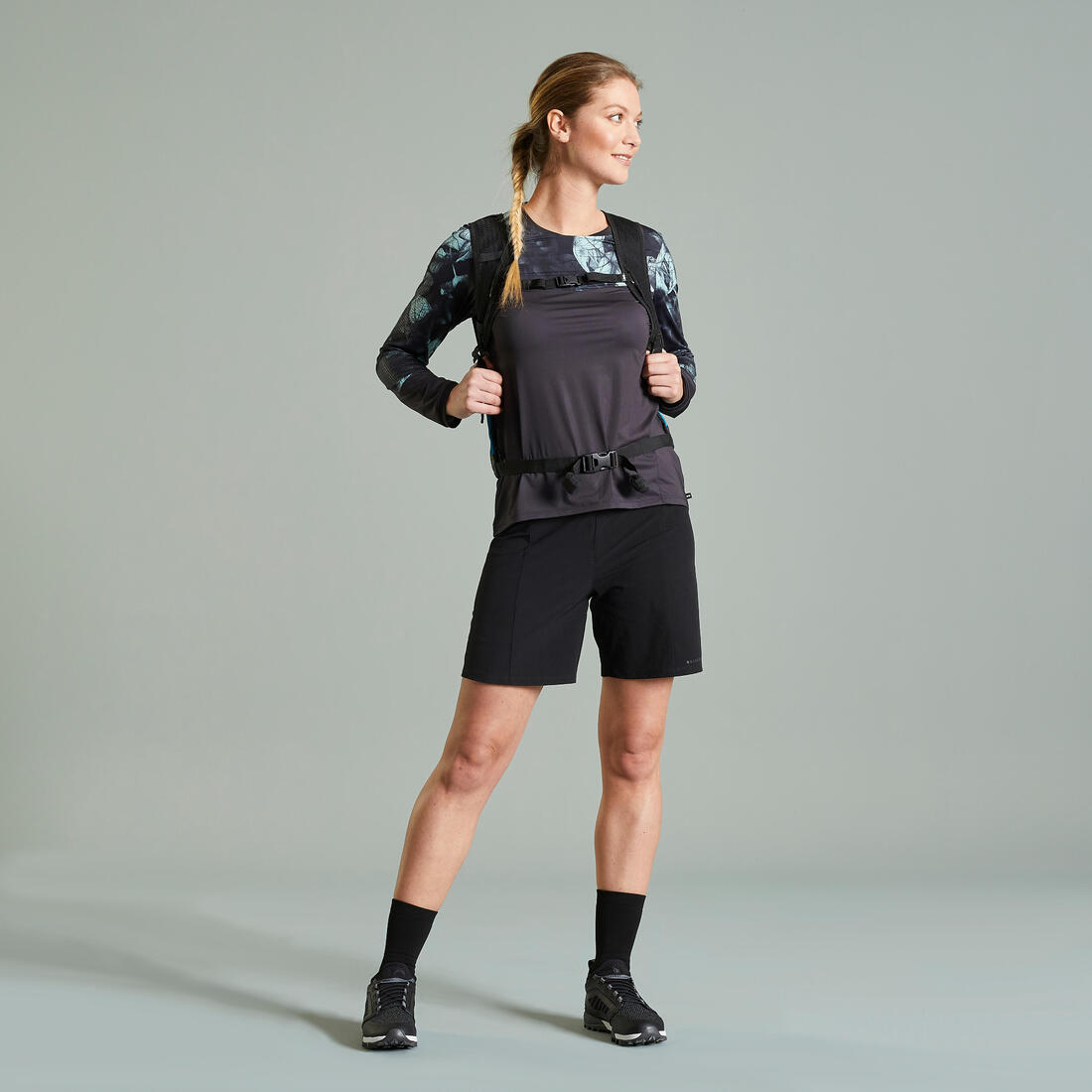 MAILLOT MANCHES LONGUES VELO VTT EXPL 500 FEMME NOIR VERT