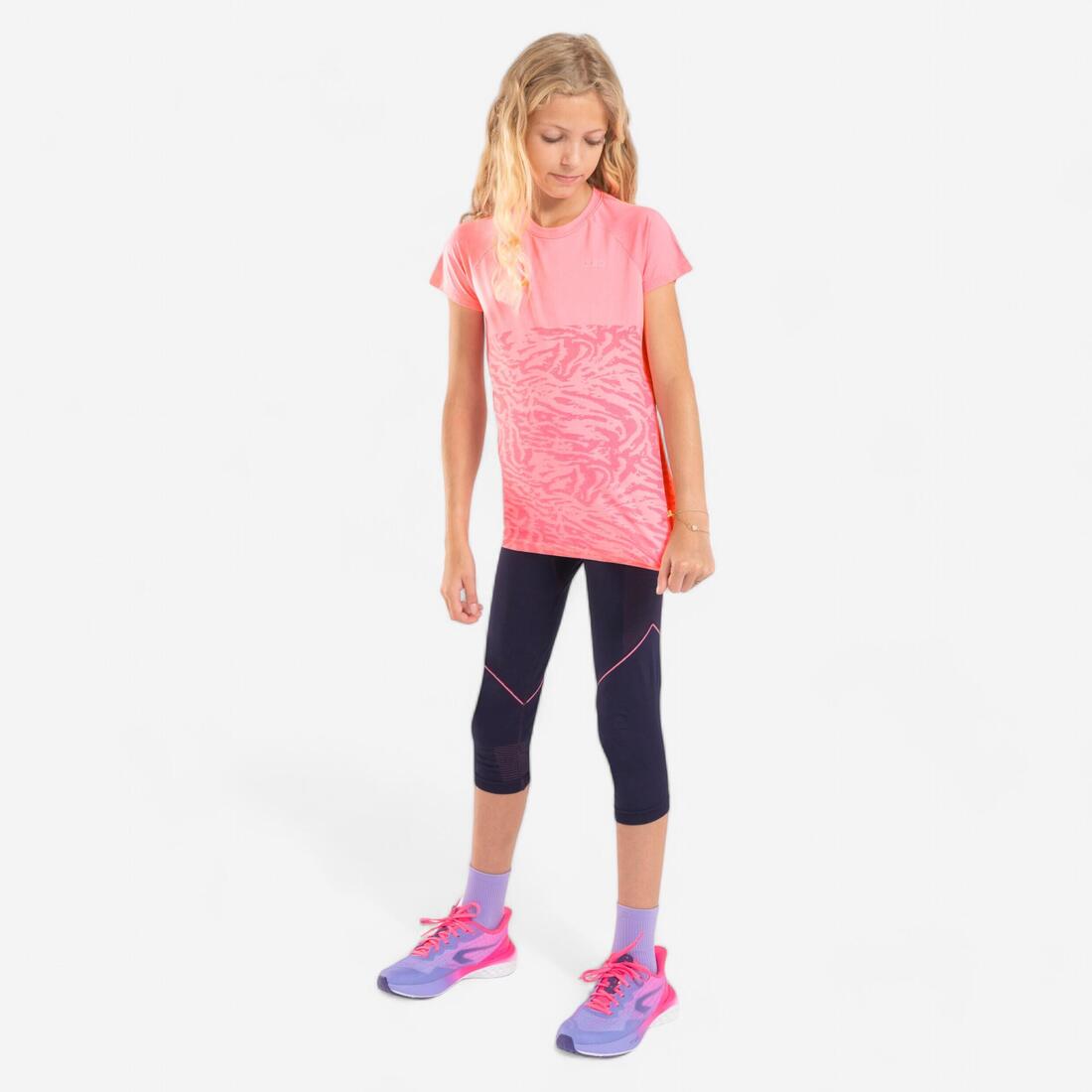 Corsaire de running fille - kiprun confort 500 marine et rose