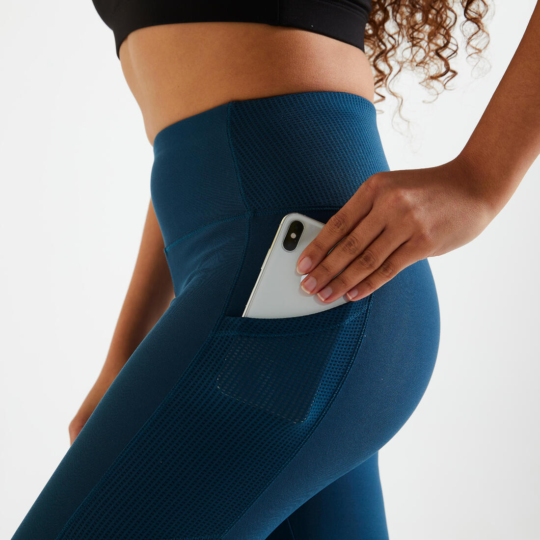 Legging court avec poche téléphone Fitness Cardio Femme Noir
