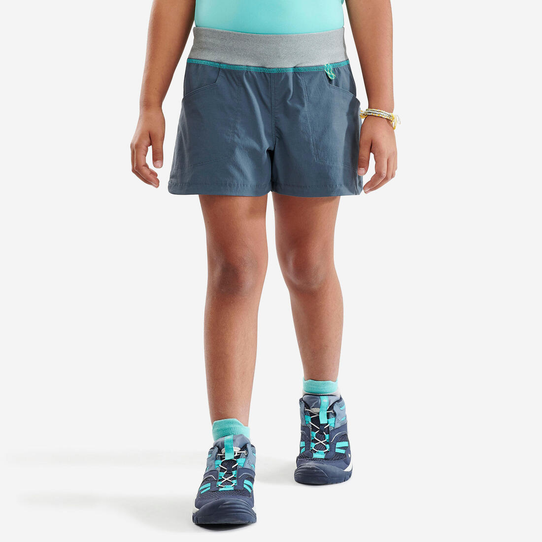 Short de randonnée enfant -  MH500 gris foncé - 7 15 ans – bleu ouragan