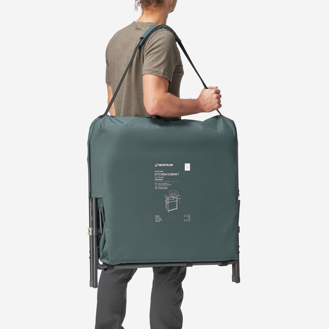 Meuble cuisine de camping L, pliable et avec pare-vent