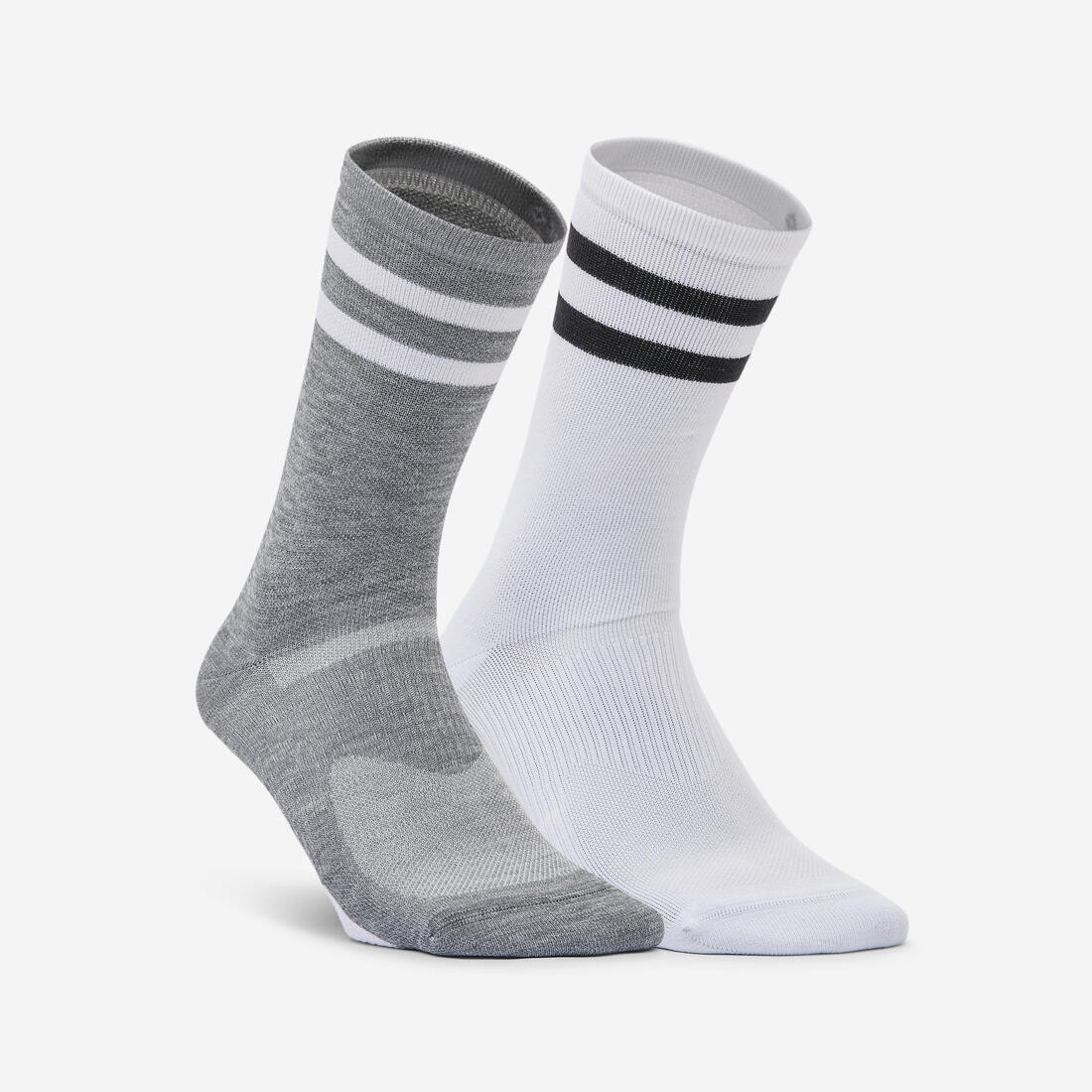 Chaussettes mi-hautes de fitness x2, grises et blanches