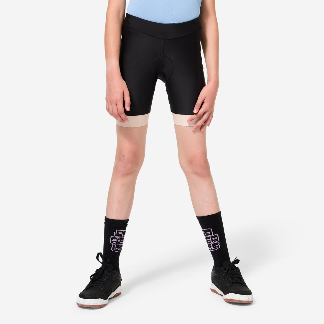 Cuissard vélo enfant 7-13 ans, 500 noir et beige