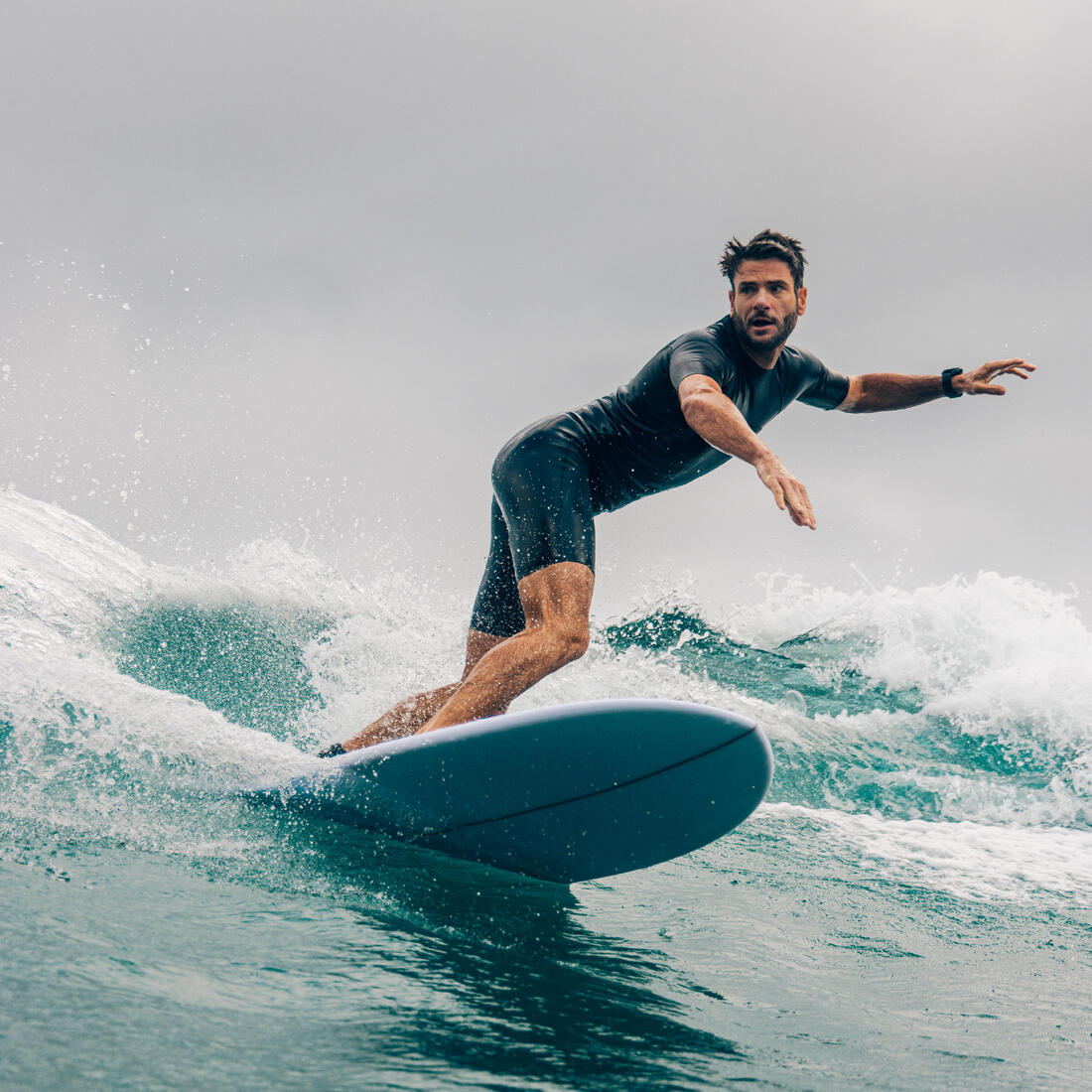 Planche de surf hybride en résine 6'4 40L avec 3 ailerons - kaki