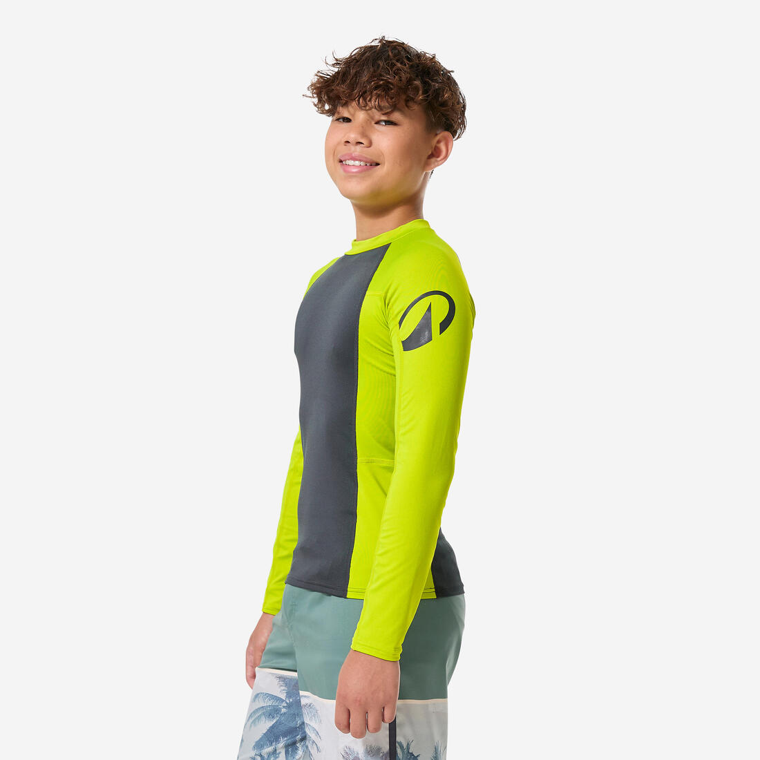 Tee shirt anti uv manches longues garçon, 500 vert et gris