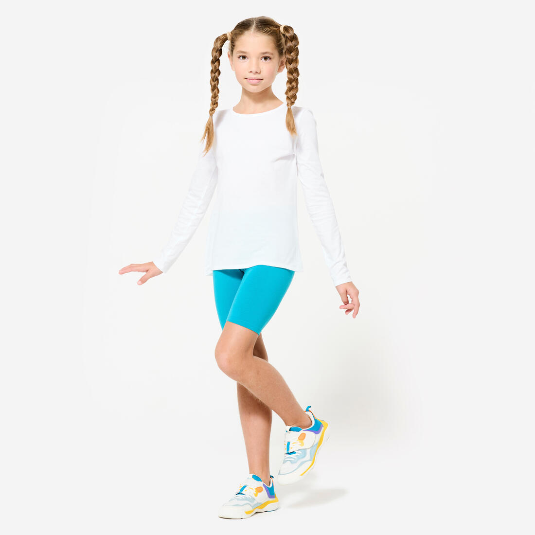 T-shirt enfant manches longues coton - Basique blanc