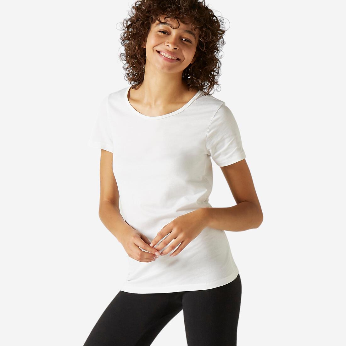 T-shirt fitness manches courtes droit coton col rond femme gris