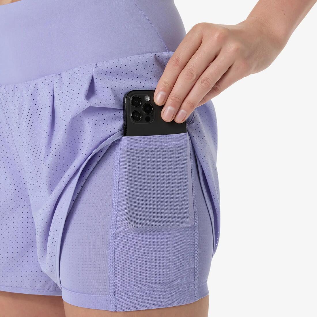 Short de running femme 2 en 1, Asics mauve
