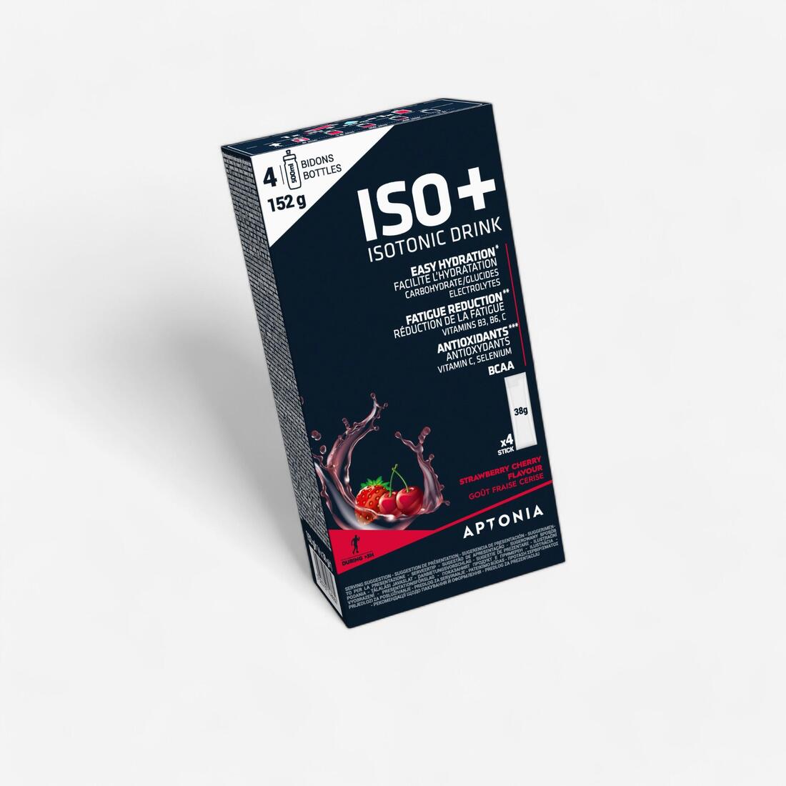 Boisson isotonique en poudre dosette + de 3h fraise cerise, ISO+ x4