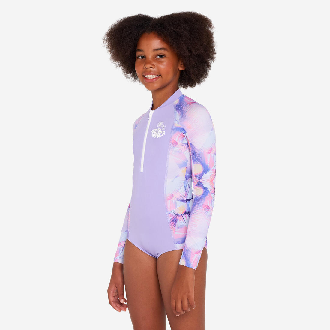 Maillot de bain une pièce surf manches longues zip avant Fille - 500