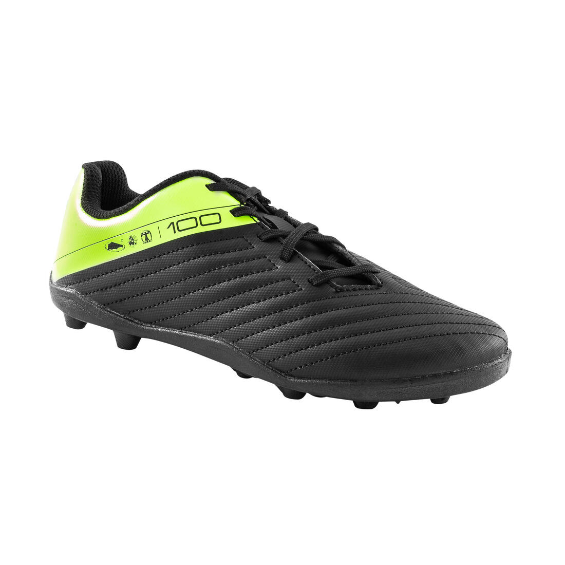 Chaussures de football enfant à lacets 100 FG noir et jaune