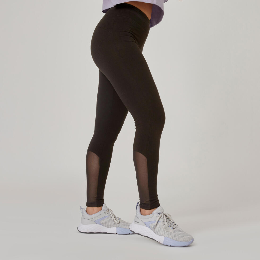 Legging Coton Extensible Fitness Taille Haute avec Mesh Violet