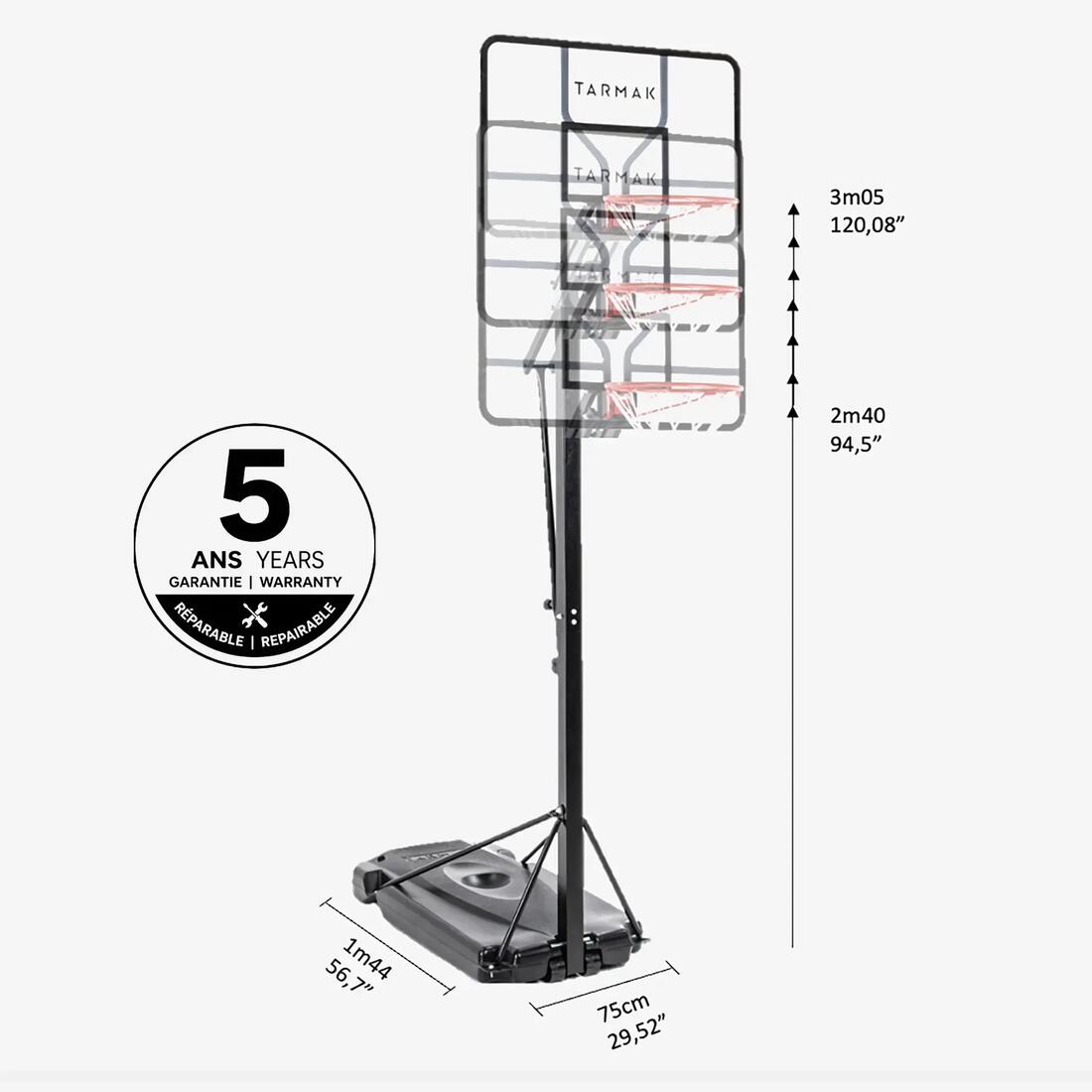 Panier basket sur pied déporté spécial dunk réglable 2,40 à 3,05 m, B700