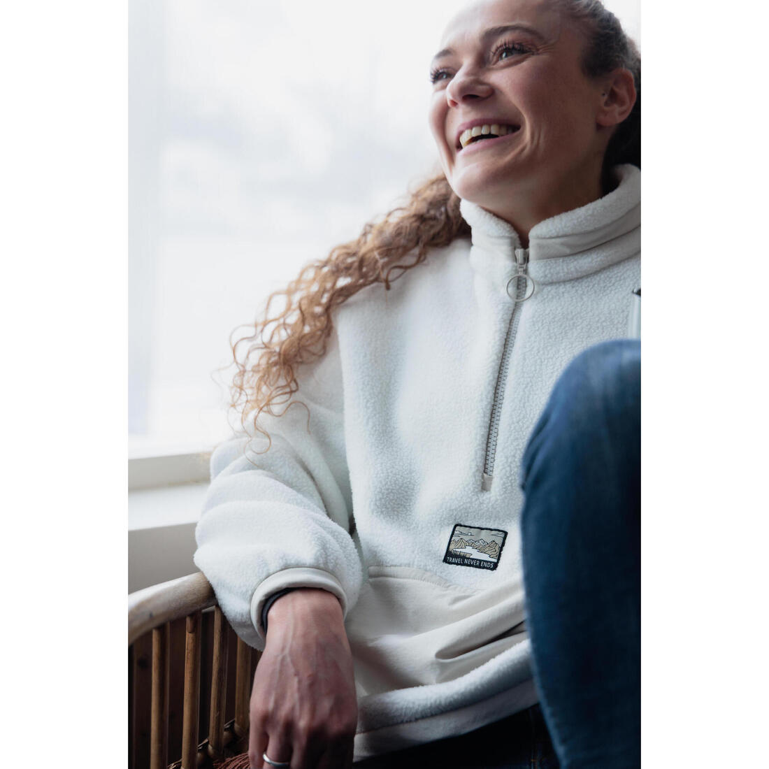Polaire de randonnée montagne sherpa femme, MH100 1/2 zip