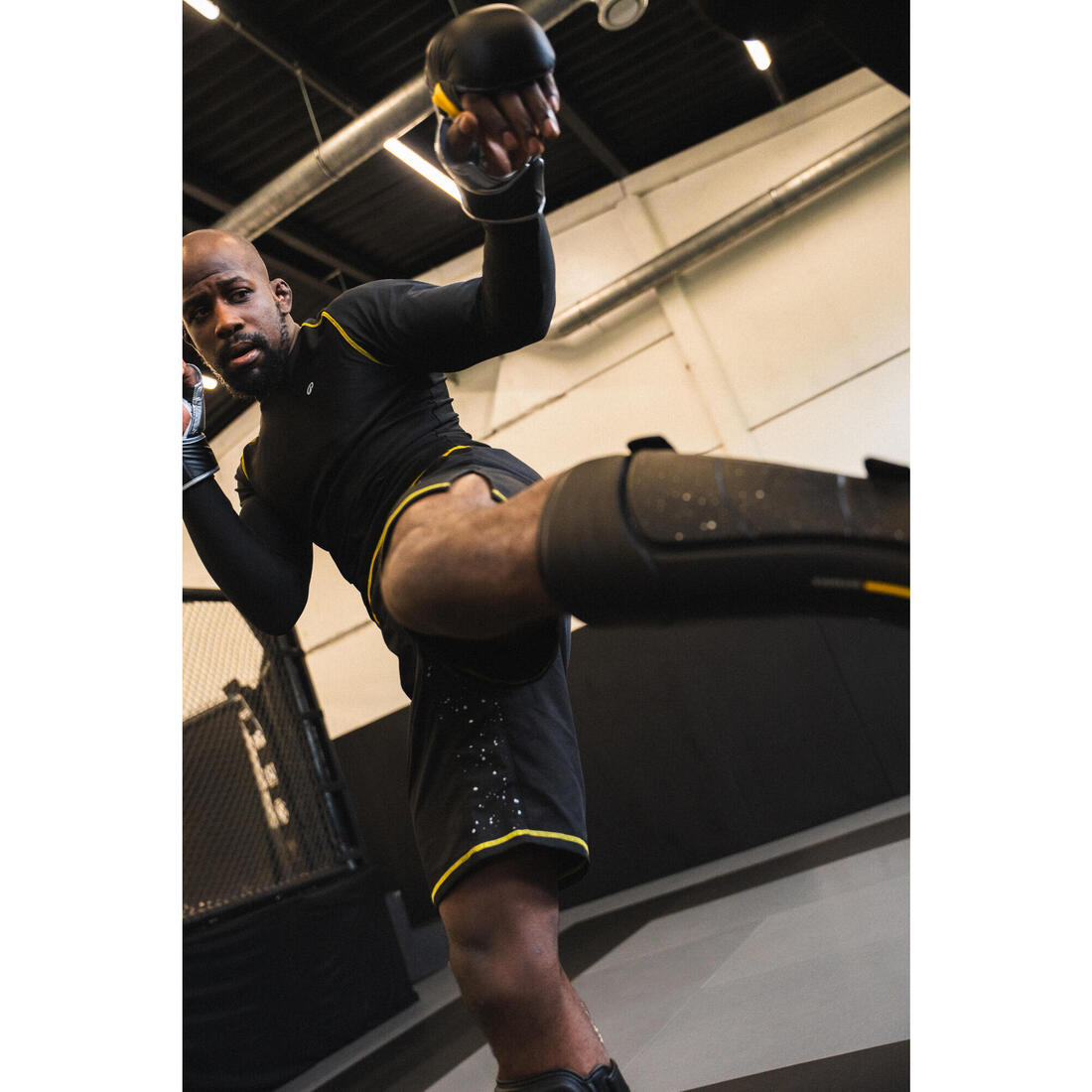Rashguard de MMA et grappling homme, noir fumé et jaune