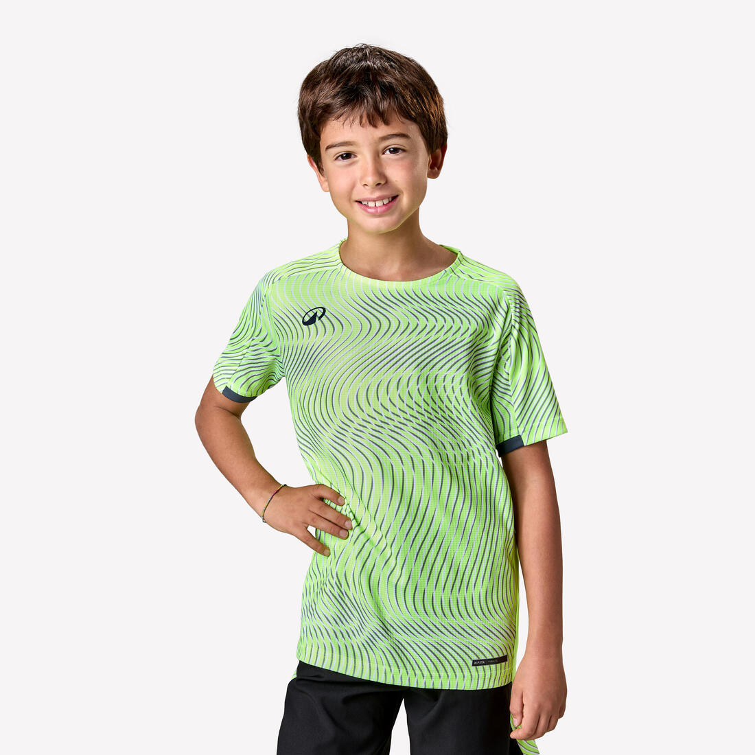 MAILLOT DE FOOTBALL ENFANT MANCHES COURTES VIRALTO  WAVE JAUNE FLUO, GRIS ,NOIR