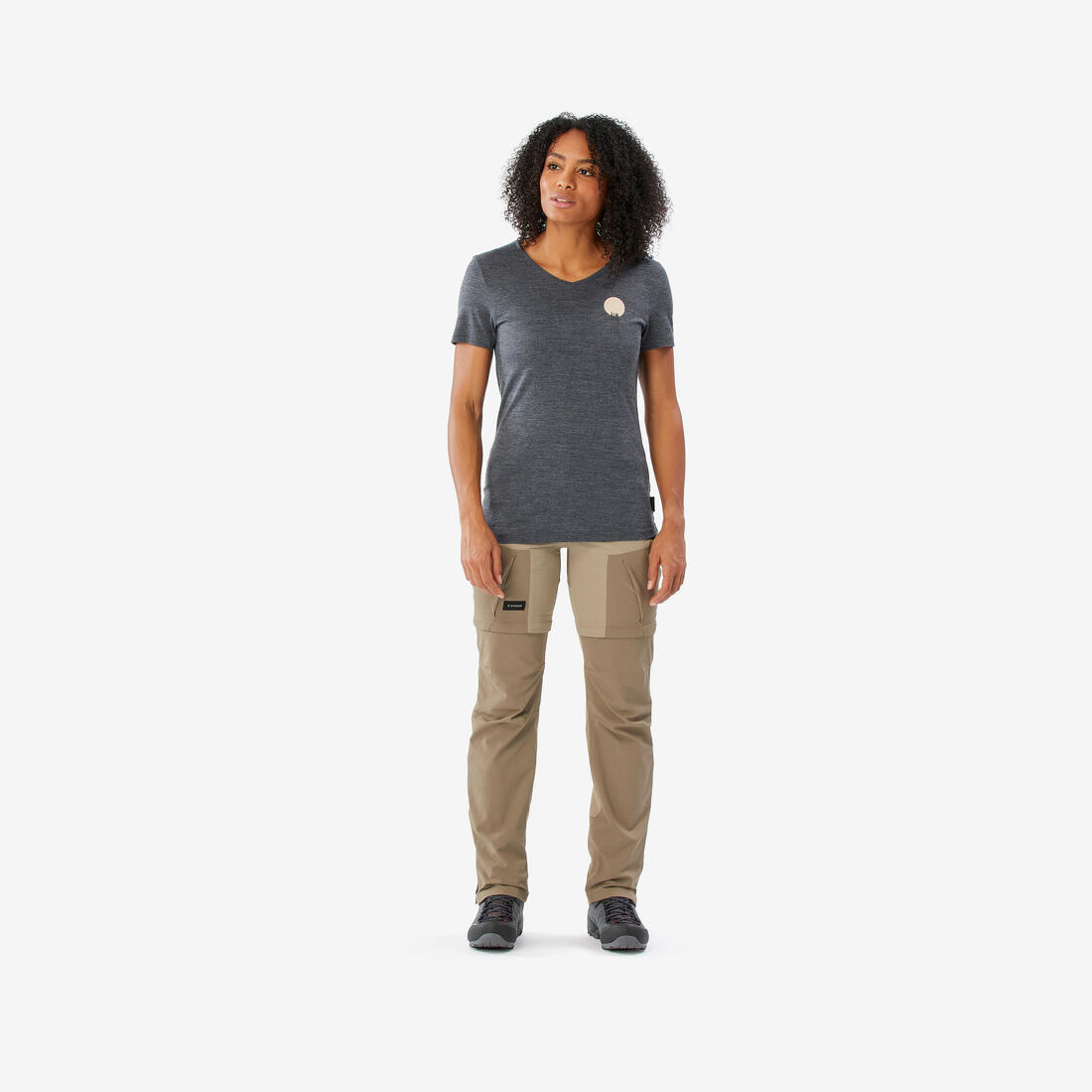 T-shirt de trek voyage - manches courtes - laine mérinos TRAVEL 100 bleu Femme