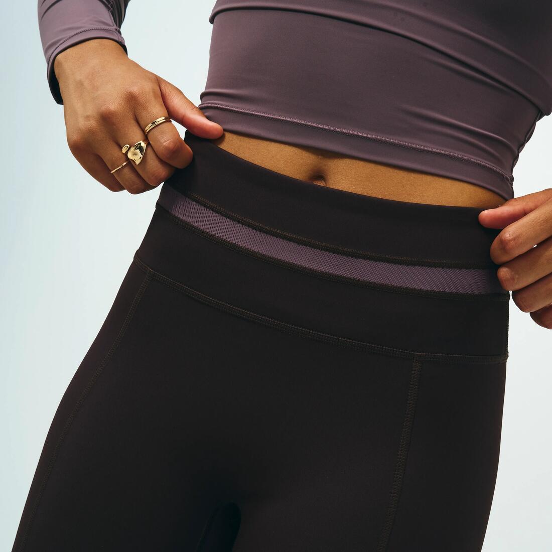 Legging de sport galbant femme, Collection limitée Pilates violet foncé