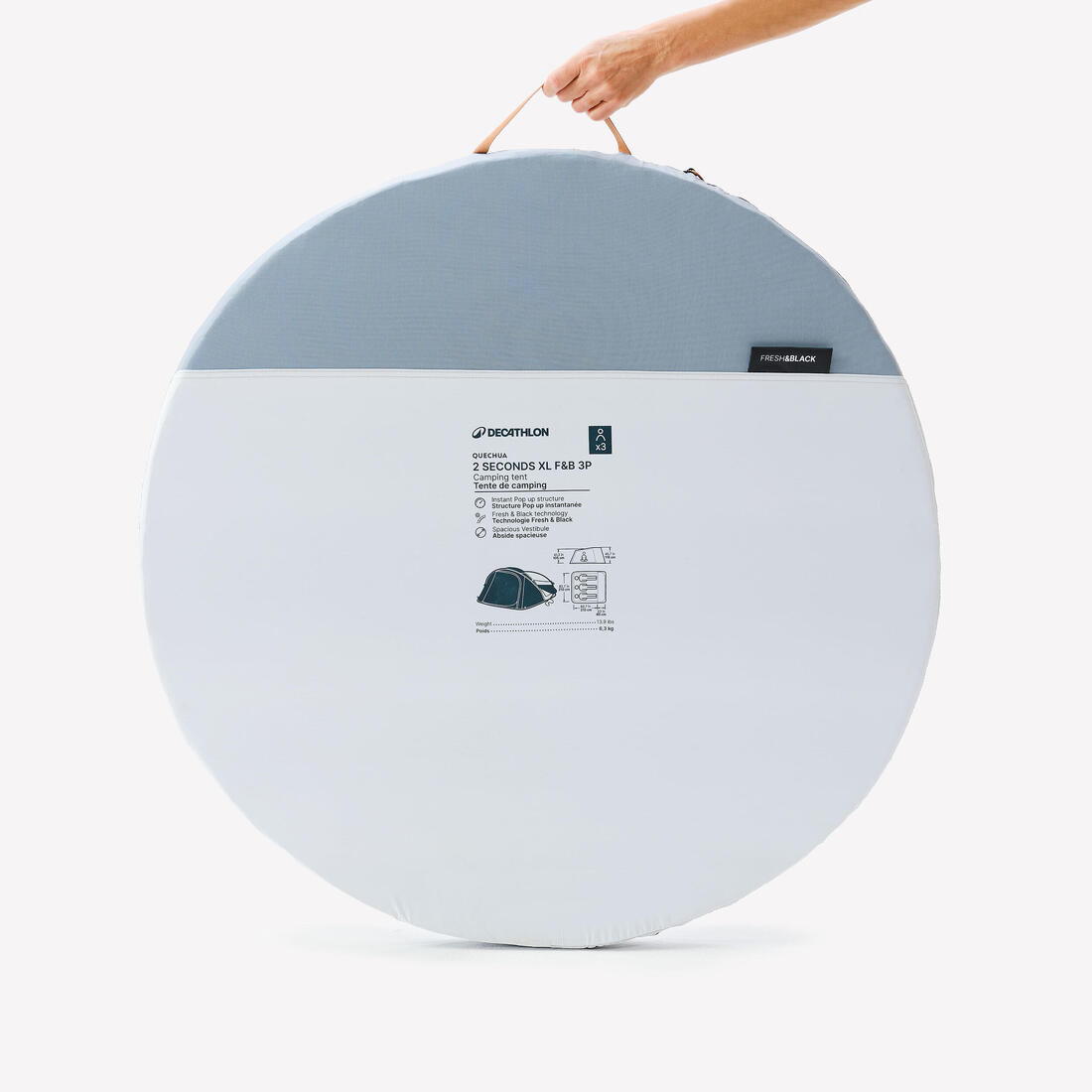 Tente de camping instantanée 3 places, 2 Seconds XL Fresh & Black