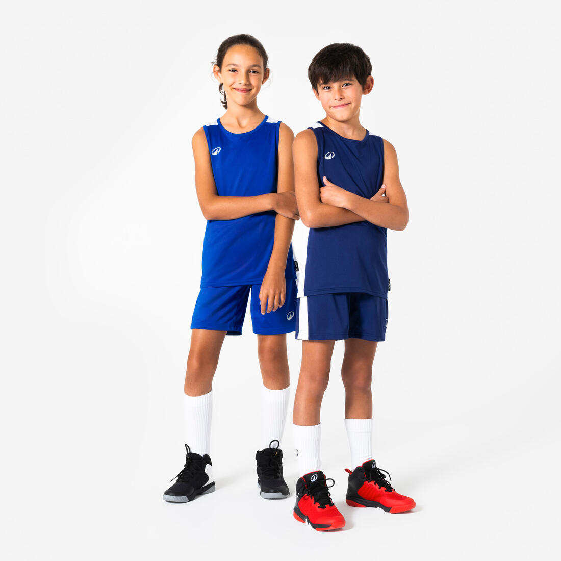 Short de basket enfant, SH100 bleu foncé