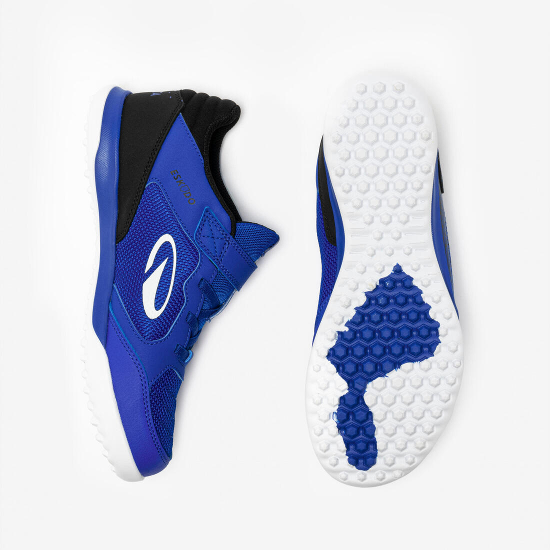 Chaussures de football sans lacet enfant, Eskudo Club Turf Easy bleu et
