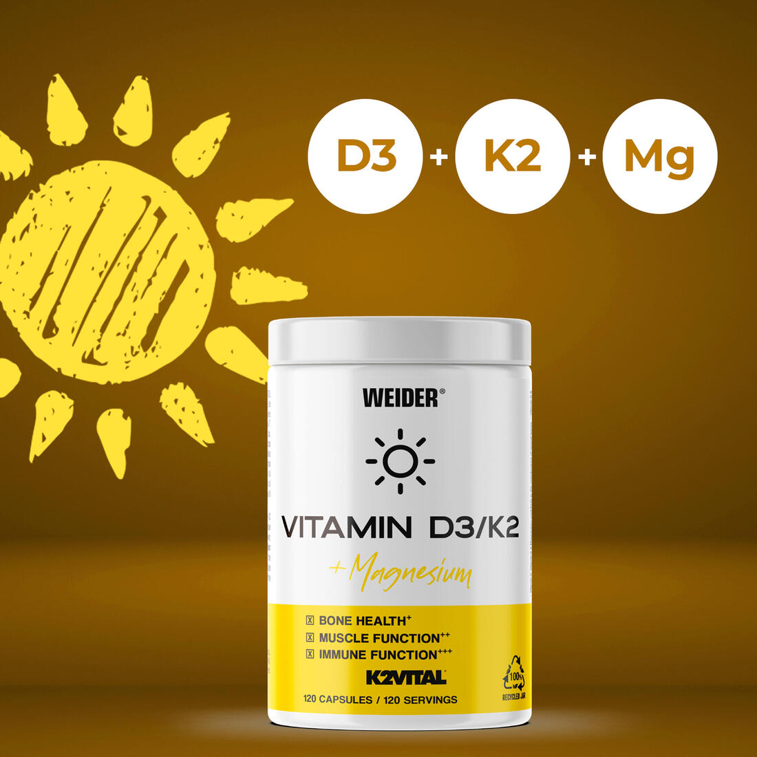 Vitamines D3/K2 120 gélules